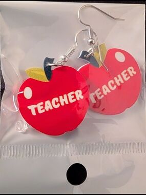Hand Crafted Red Apple 'Teacher' Earrings
